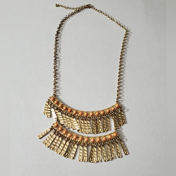 Vintage 90's necklace boho bohemian peach gold dangling bib statement euc vtg - Picture 3 of 9